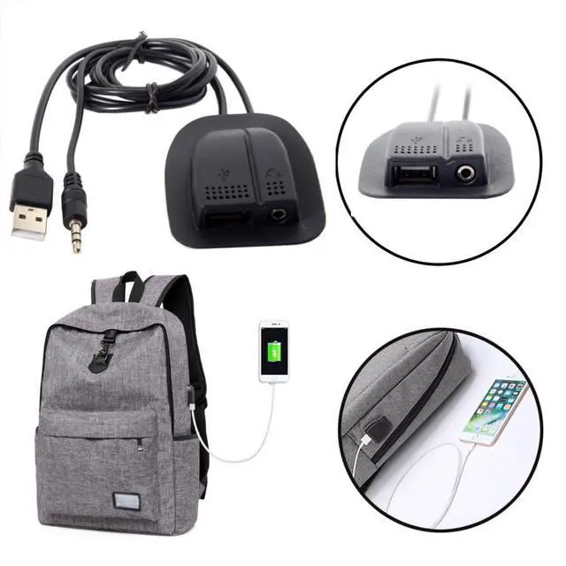 Alt view image 4 of 7 - USB 2.0 Type A/Audio 3.5mm Male to Female Backpack Charge Data Extension Cable for Outdoor Travel Camping