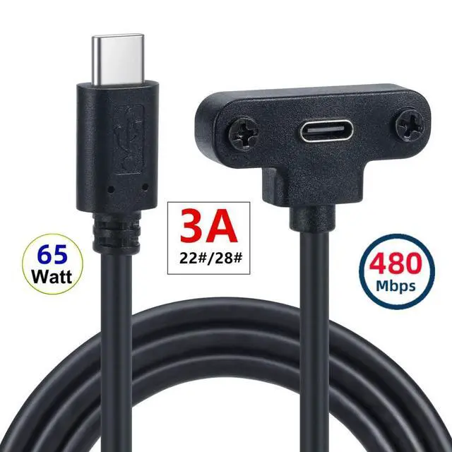 Alt view image 2 of 7 - USB C Extension Cable USB 2.0 Type C Male to Female Fast Charging Data Transfer Extension Cable with Panel Mount Screw 0.3M