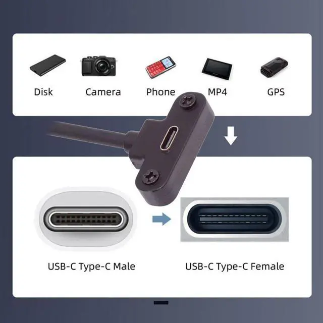 Alt view image 6 of 7 - USB C Extension Cable USB 2.0 Type C Male to Female Fast Charging Data Transfer Extension Cable with Panel Mount Screw 0.3M