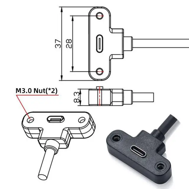 Alt view image 7 of 7 - USB C Extension Cable USB 2.0 Type C Male to Female Fast Charging Data Transfer Extension Cable with Panel Mount Screw 0.3M
