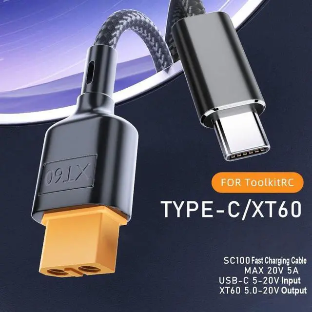 Alt view image 2 of 7 - XT60 Charging Cable,UCB C to XT60 PD 100W 20V 5A SC100 Fast Charger Braided Cable 0.5M for ToolkitRC