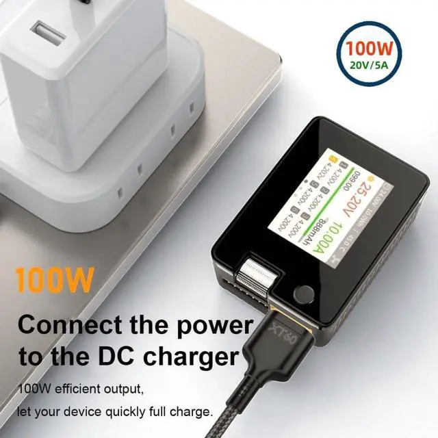 Alt view image 3 of 7 - XT60 Charging Cable,UCB C to XT60 PD 100W 20V 5A SC100 Fast Charger Braided Cable 0.5M for ToolkitRC