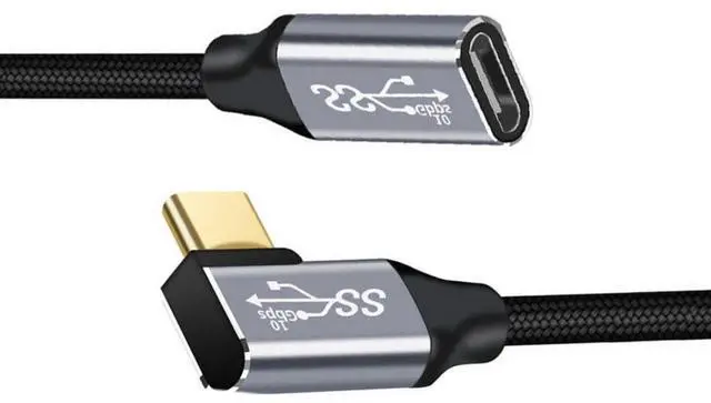 Main image of 90 Degree Angled Extension Type-C USB-C Male to Female USB3.1 10Gbps 100W Data Cable with E-Marker for Laptop & Phone 50cm