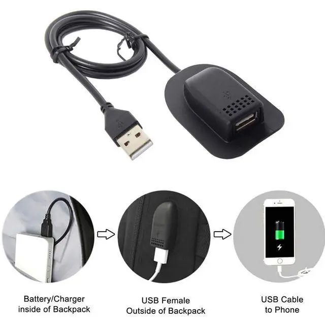 Alt view image 3 of 7 - USB 2.0 Type A Male to Female Backpack Charge Data Extension Cable for Outdoor Travel Camping