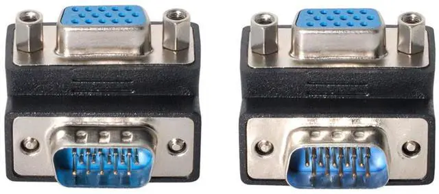 Main image of 2 Pack VGA Connectors,VGA SVGA D-Sub HDB15Pin Male to Female 90 Degree Angled Gender Changer Video Graphics Array Connector Adapter for Monitor/Projector/Graphics