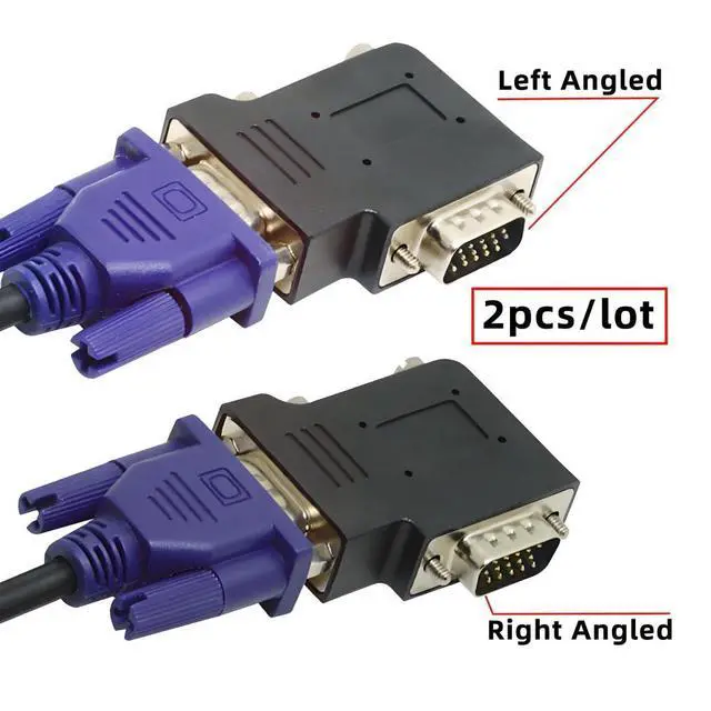 Alt view image 3 of 7 - 2 Pack VGA Connectors,VGA SVGA D-Sub HDB15Pin 90 Degree Left/Right Angled Gender Changer Video Graphics Array Connector Adapter for Monitor/Projector/Graphics
