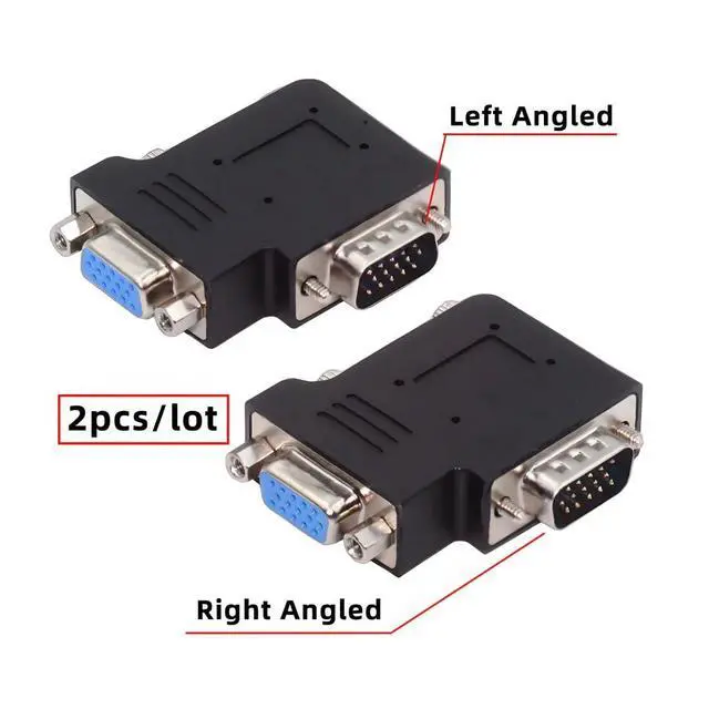Alt view image 7 of 7 - 2 Pack VGA Connectors,VGA SVGA D-Sub HDB15Pin 90 Degree Left/Right Angled Gender Changer Video Graphics Array Connector Adapter for Monitor/Projector/Graphics