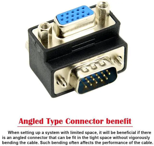 Alt view image 6 of 7 - VGA Connectors,VGA SVGA D-Sub HDB15Pin Male to Female 90 Degree Down Angled Gender Changer Video Graphics Array Connector Adapter for Monitor/Projector/Graphics