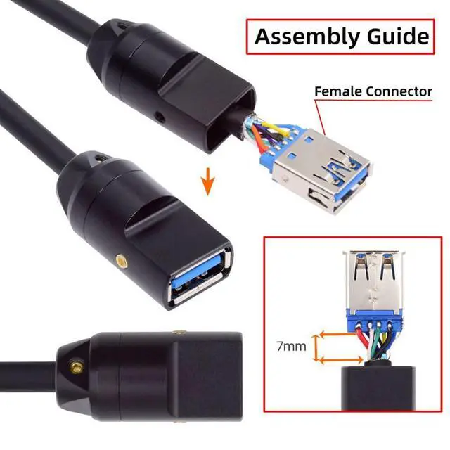 Alt view image 2 of 7 - USB 3.0 DIY Connector Aluminum Alloy USB 3.0 Type A Female Socket Port Repair Replacement Solder Adapter for OD 6.0mm Cable