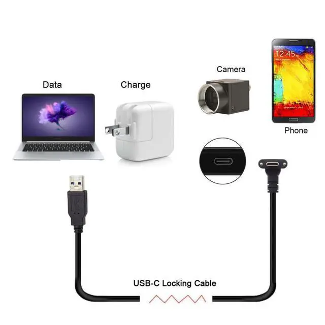 Alt view image 5 of 7 - USB 3.0 to USB C 90 Degree Angled Data Cable with Panel Mount Screw for Industrial Camera 6.56FT/2.0M