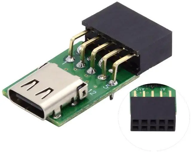 Main image of USB 2.0 Front Panel Header 9Pin/10Pin to USB C Female Mainboard Header Extension Adapter