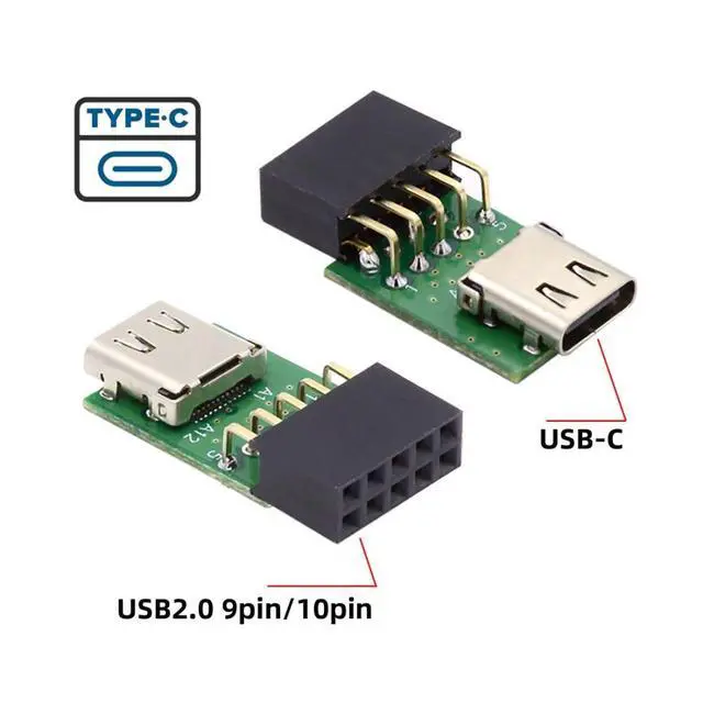 Alt view image 3 of 7 - USB 2.0 Front Panel Header 9Pin/10Pin to USB C Female Mainboard Header Extension Adapter