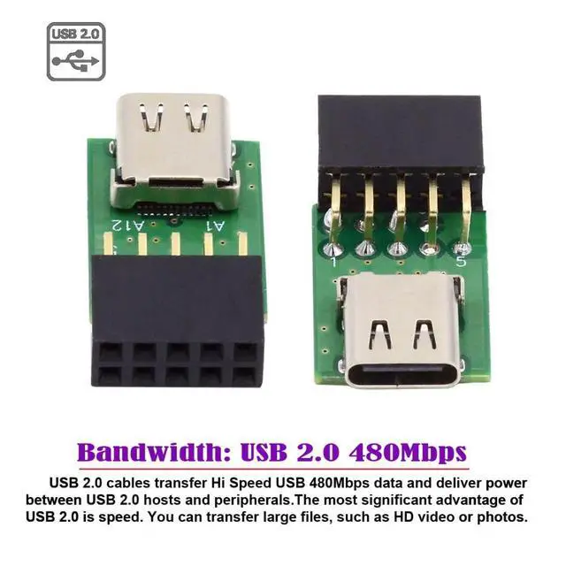 Alt view image 6 of 7 - USB 2.0 Front Panel Header 9Pin/10Pin to USB C Female Mainboard Header Extension Adapter