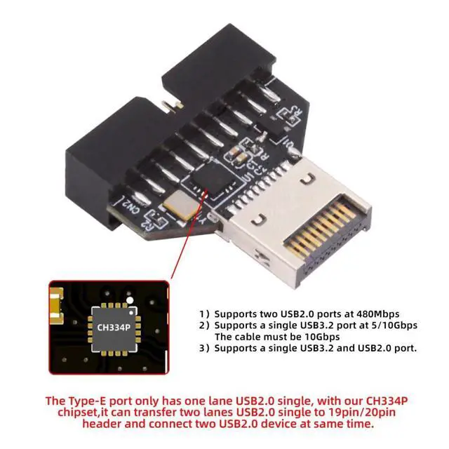 Alt view image 5 of 7 - USB 3.2 Type E Front Panel Header Male to USB 3.0 19Pin Female 10Gbps Mainboard Header Extension Adapter with HUB Chipset