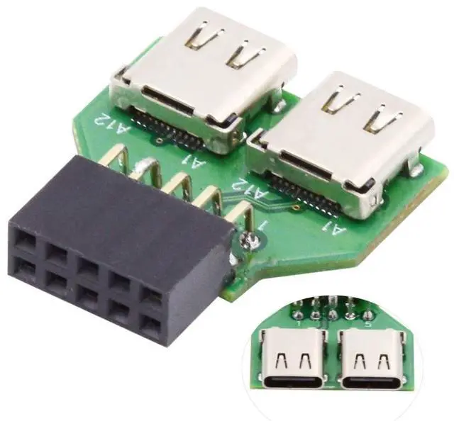 Main image of USB 2.0 Front Panel Header 9Pin/10Pin 1 to 2 USB C Female Mainboard Header Extension Adapter