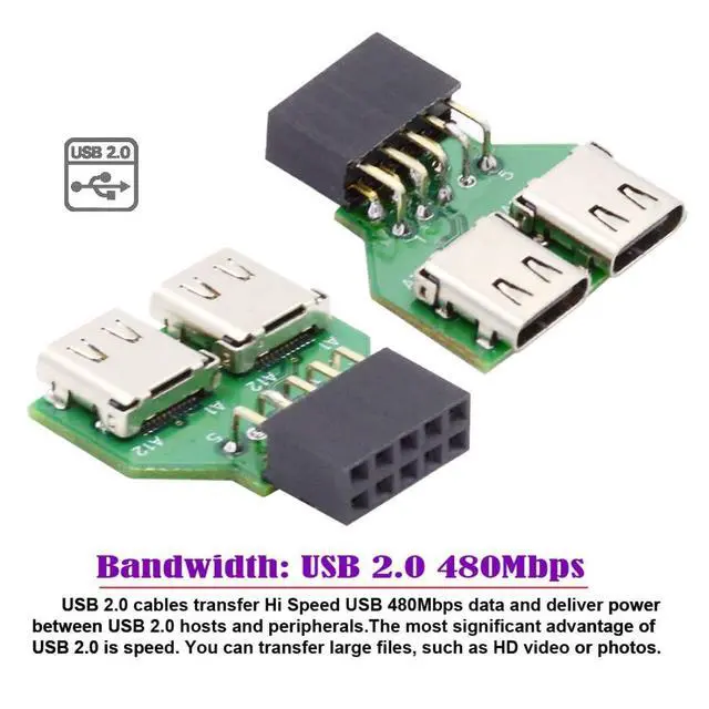 Alt view image 7 of 7 - USB 2.0 Front Panel Header 9Pin/10Pin 1 to 2 USB C Female Mainboard Header Extension Adapter