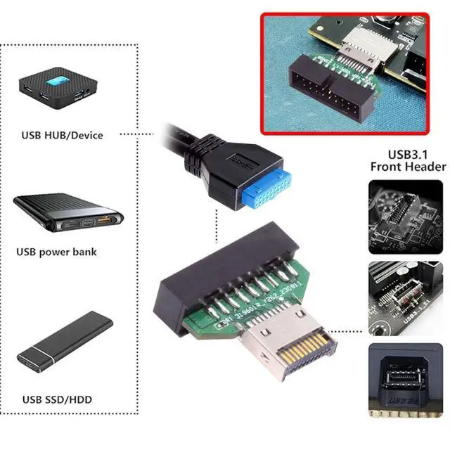 Alt view image 6 of 7 - USB 3.2/3.1 Gen 2 Type E Front Panel Header Male to USB 3.0 Gen 1 19Pin/20Pin Female 20Gbps Mainboard Header Extension Adapter