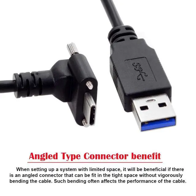 Alt view image 7 of 7 - USB 3.0 to USB C 90 Degree Angled Data Cable with Panel Mount Screw for Industrial Camera 0.3M