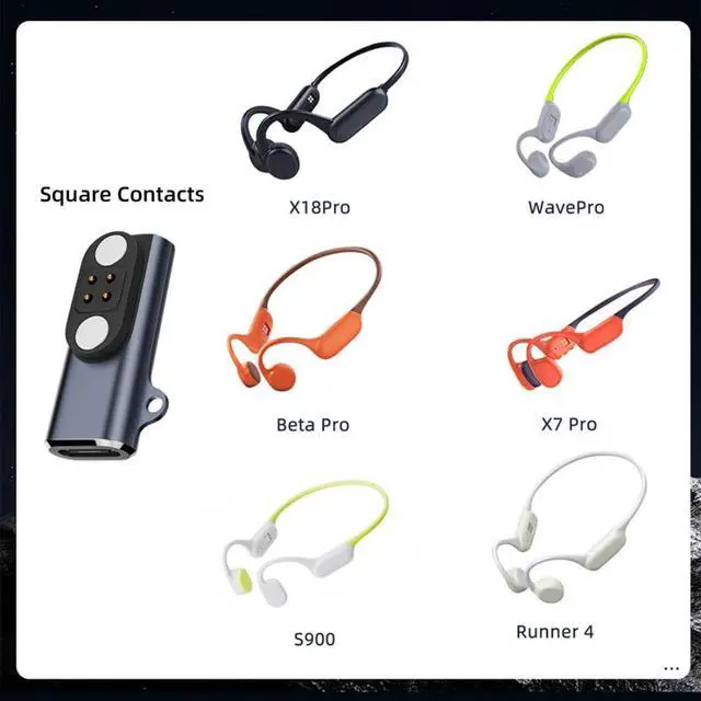 Alt view image 3 of 7 - 2 Pack USB C to Bone Conduction Headphone Charger Magnetic Charging Adapter for Pitch 2.5mm 4Pin Terraced & Square Contacts