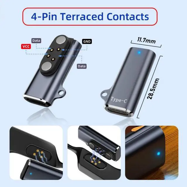 Alt view image 6 of 7 - 2 Pack USB C to Bone Conduction Headphone Charger Magnetic Charging Adapter for Pitch 2.5mm 4Pin Terraced & Square Contacts