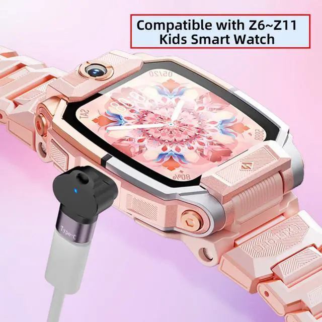 Alt view image 3 of 7 - 2 Pack USB C to Pitch 5.0mm 2Pin DC 5V/12V Magnetic Smart Watch 90 Degree Angled Charging Adapter for Z6~Z11 Kids Smart Watch