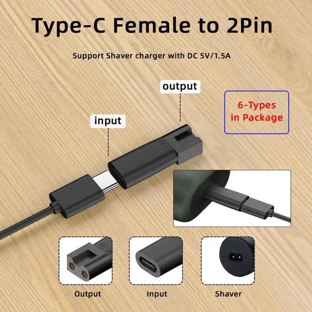 Alt view image 4 of 7 - USB C to DC 5V 2Pin 1.8mm 2.35mm Power Charge Adapter for Electric Hair Clipper Beard Trimmers Shavers Beauty Instruments 6Pcs/Set