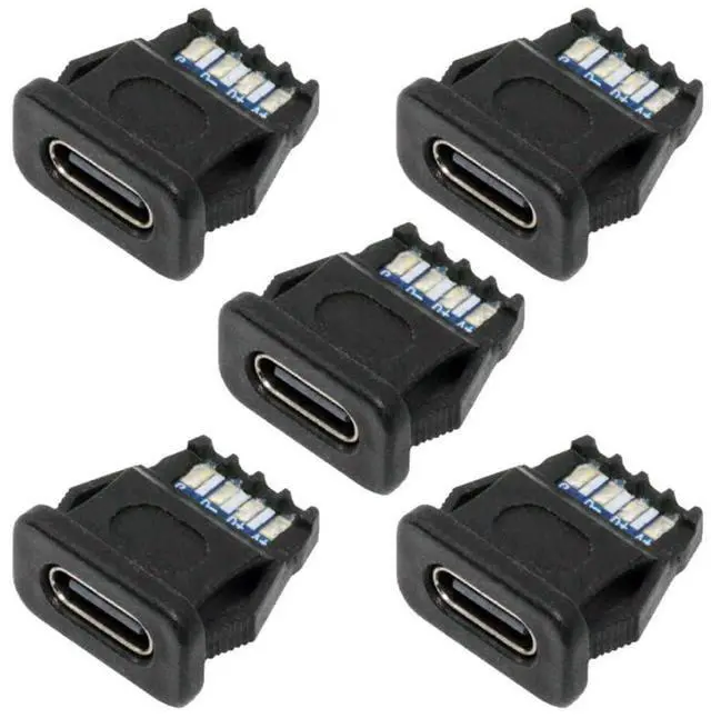 Main image of 5 Pack USB C DIY Connector, USB C 6Pin PD 65W Charging Flush Mount Rectangle Female Socket Port Repair Replacement Solder Adapter
