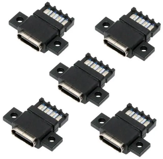 Main image of 5 Pack USB C DIY Connector, USB C 6Pin PD 65W Charging Female Socket Port Repair Replacement Solder Adapter with Scew Mount Holes Flat Type