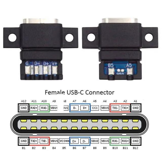 Alt view image 3 of 7 - 5 Pack USB C DIY Connector, USB C 6Pin PD 65W Charging Female Socket Port Repair Replacement Solder Adapter with Scew Mount Holes Flat Type