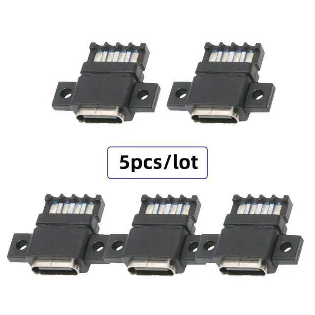 Alt view image 7 of 7 - 5 Pack USB C DIY Connector, USB C 6Pin PD 65W Charging Female Socket Port Repair Replacement Solder Adapter with Scew Mount Holes Flat Type