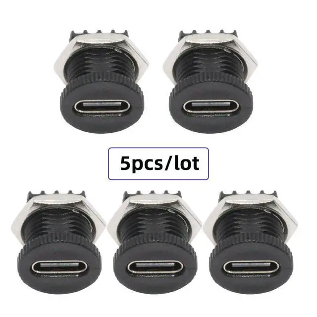 Alt view image 7 of 7 - 5 Pack USB C DIY Connector, USB C 6Pin PD 65W Charging Flush Mount Female Socket Port Repair Replacement Solder Adapter with Nut