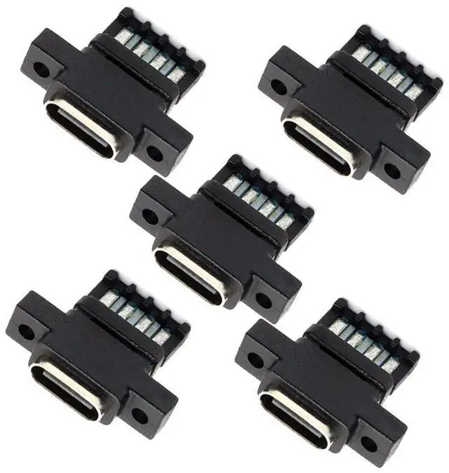 Main image of 5 Pack USB C DIY Connector, USB C 6Pin PD 65W Charging Female Socket Port Repair Replacement Solder Adapter with Scew Mount Holes