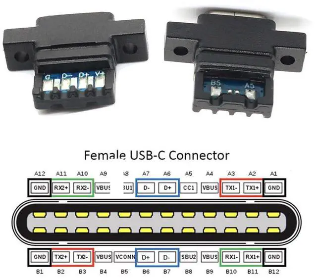 Alt view image 3 of 7 - 5 Pack USB C DIY Connector, USB C 6Pin PD 65W Charging Female Socket Port Repair Replacement Solder Adapter with Scew Mount Holes