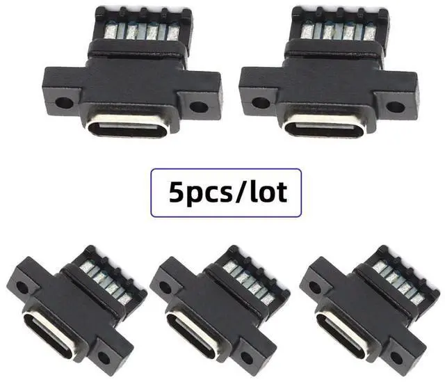 Alt view image 7 of 7 - 5 Pack USB C DIY Connector, USB C 6Pin PD 65W Charging Female Socket Port Repair Replacement Solder Adapter with Scew Mount Holes