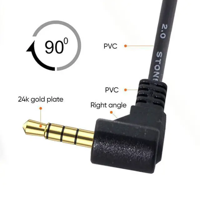 Alt view image 7 of 7 - Headphone/Audio Extension Cable,4 Pole 3.5mm Male to 3.5mm Female Audio Stereo Headphone 90 Degree Angled Extension Cable 10cm