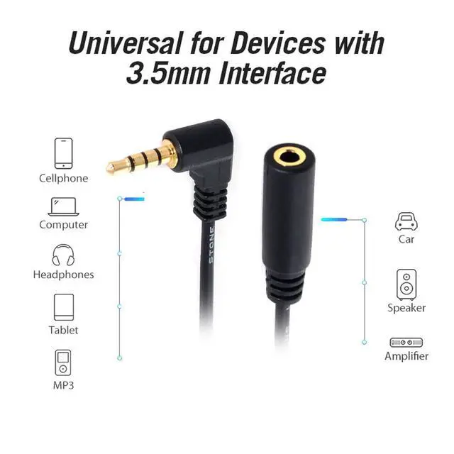 Alt view image 6 of 7 - Headphone/Audio Extension Cable,4 Pole 3.5mm Male to 3.5mm Female Audio Stereo Headphone 90 Degree Angled Extension Cable 10cm