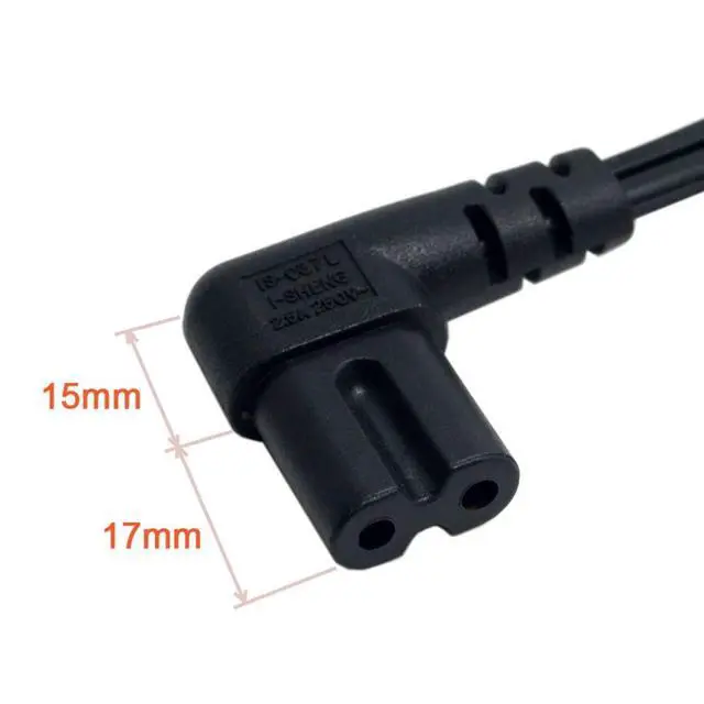 Alt view image 4 of 7 - NEMA 1-15P USA Outlet to IEC 320 C7 90 Degree Angled 18 AWG Power Cable 1M