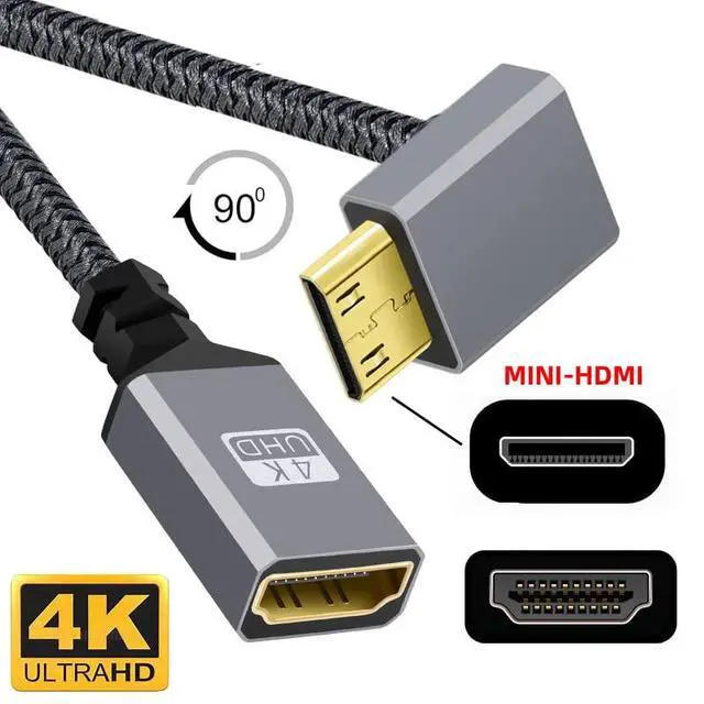 Alt view image 3 of 7 - CY Mini HDMI to HDMI Cable,Mini HDMI 1.4 Male to HDMI Female 4K Extension Cable 90 Degree UP Angled