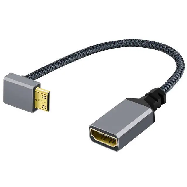 Alt view image 2 of 7 - CY Mini HDMI to HDMI Cable,Mini HDMI 1.4 Male to HDMI Female 4K Extension Cable 90 Degree UP Angled
