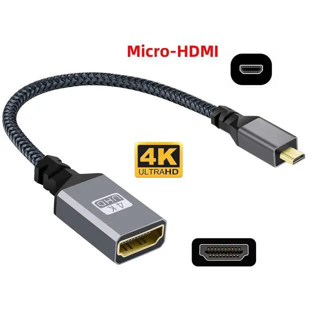 Alt view image 3 of 7 - CY Micro HDMI to HDMI Cable,Micro HDMI 1.4 Male to HDMI Female 4K Extension Cable for DV MP4 Camera DC Laptop