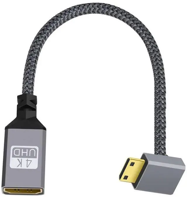 Alt view image 3 of 7 - CY Mini HDMI to HDMI Cable,Mini HDMI 1.4 Male to HDMI Female 4K Extension Cable 90 Degree Down Angled