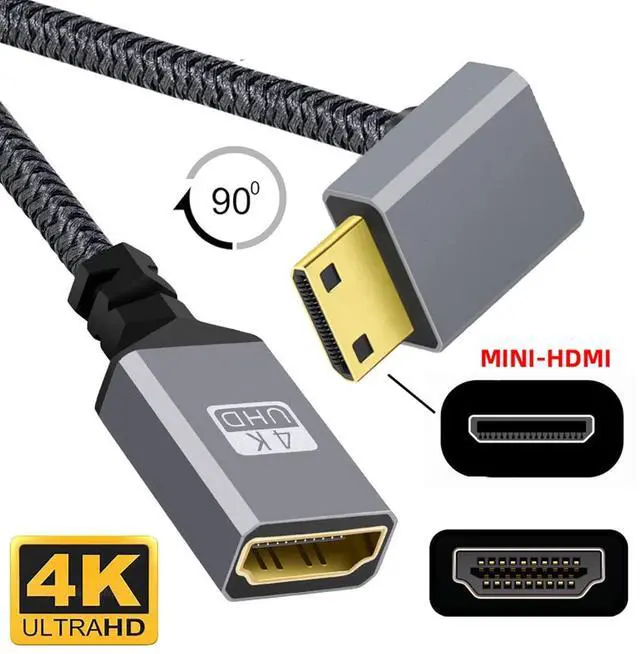 Alt view image 2 of 7 - CY Mini HDMI to HDMI Cable,Mini HDMI 1.4 Male to HDMI Female 4K Extension Cable 90 Degree Down Angled