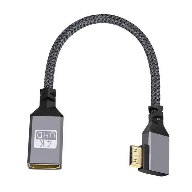 Alt view image 2 of 7 - CY Mini HDMI to HDMI Cable,Mini HDMI 1.4 Male to HDMI Female 4K Extension Cable 90 Degree Left Angled
