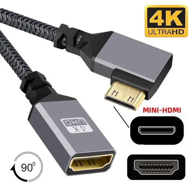 Alt view image 3 of 7 - CY Mini HDMI to HDMI Cable,Mini HDMI 1.4 Male to HDMI Female 4K Extension Cable 90 Degree Left Angled