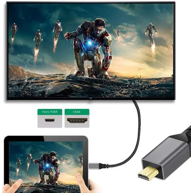 Alt view image 6 of 7 - CY Micro HDMI to HDMI Cable,Micro HDMI 1.4 Male to HDMI Female 4K Extension Cable 90 Degree Left Angled