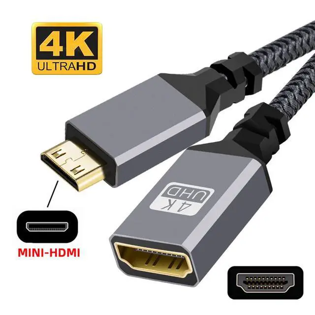 Alt view image 2 of 7 - CY Mini HDMI to HDMI Cable,Mini HDMI 1.4 Male to HDMI Female 4K Extension Cable for DV MP4 Camera DC Laptop