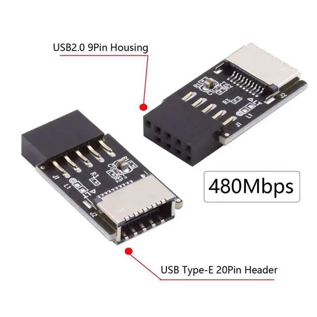 Alt view image 3 of 7 - USB 2.0 9Pin Male to USB 3.1 Type E Key-A Female Front Panel Socket to 9Pin Mainboard Header Extension Adapter