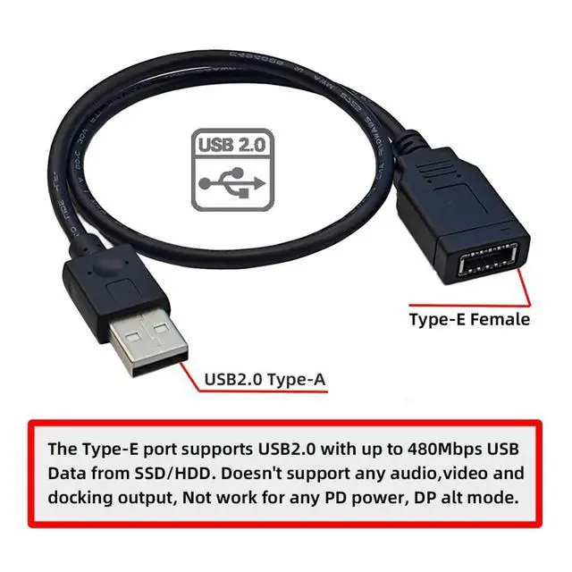 Alt view image 4 of 7 - USB 2.0 Male to USB 3.1 Type E Key-A Female Front Panel Socket to USB Mainboard Header Extension Cable 1.31FT