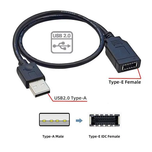 Alt view image 5 of 7 - USB 2.0 Male to USB 3.1 Type E Key-A Female Front Panel Socket to USB Mainboard Header Extension Cable 1.31FT