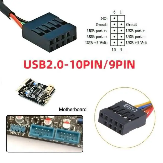 Alt view image 5 of 7 - USB 2.0 9Pin Male to USB 3.1 Type E Key-A Female Front Panel Socket to 9Pin Mainboard Header Extension Cable 0.49FT